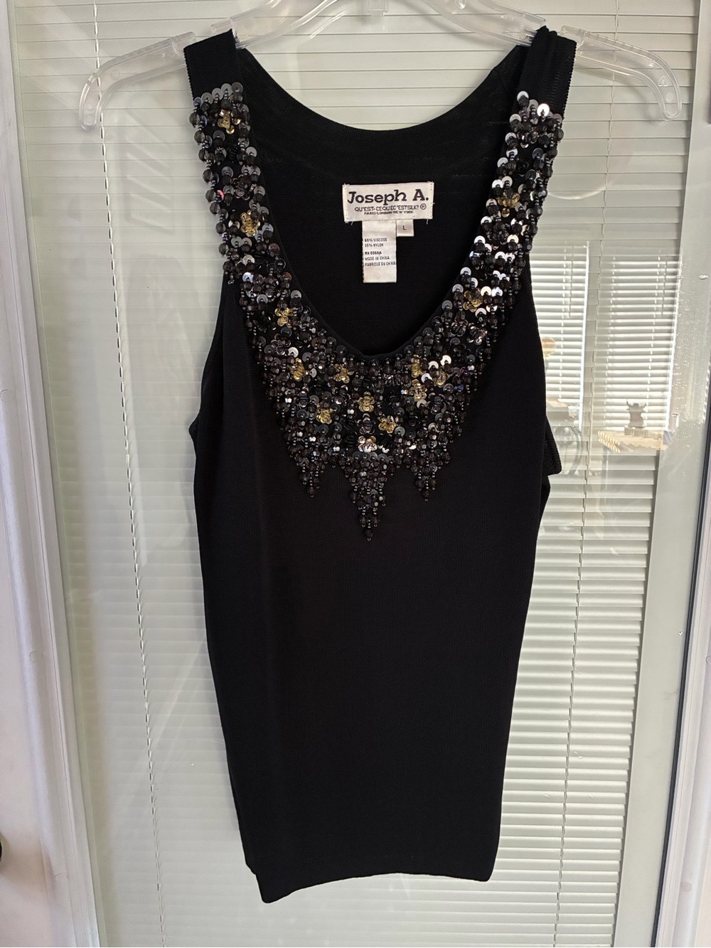 Joseph A Black Tank with Sequined Beaded V-Neck